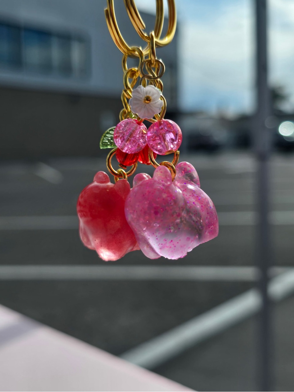 Pink & Red Cherry cat keychains (set)